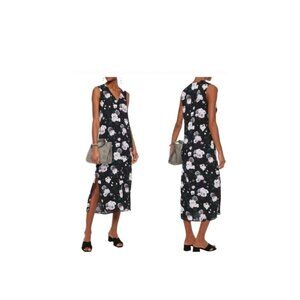 Equipment Femme Connery Floral Silk Midi Dress Sleeveless V Neck Small